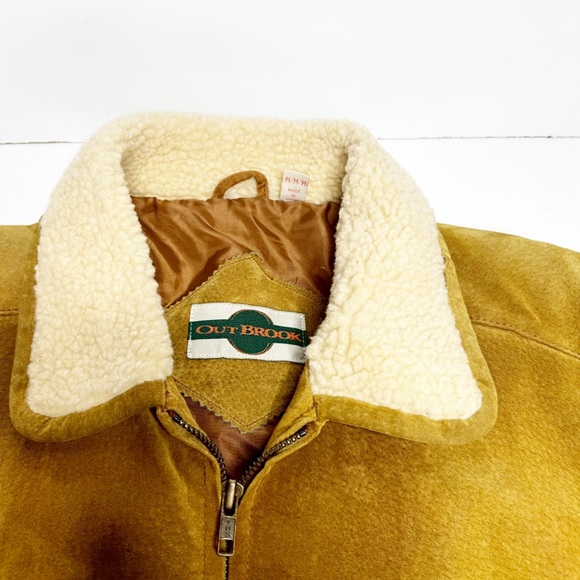 Vintage Men’s Suede Leather Jacket W/ Sherpa Collar Sleeves Ranch Western MED - Picture 6 of 14